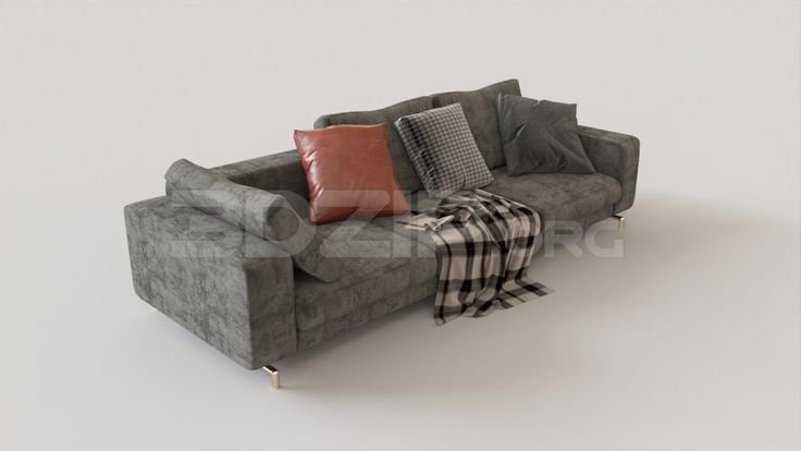 3ds Max grey fabric sofa model in living room render