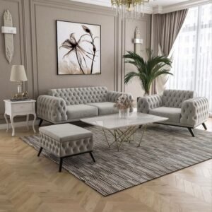 Modern Grey Chesterfield Sofa Set – 3