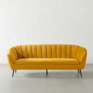 Aurora Velvet Channel-Tufted Sofa – Mustard Yellow