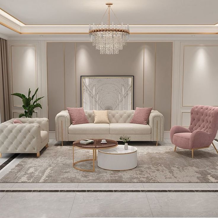 Cream Tufted Chesterfield Sofa Set
